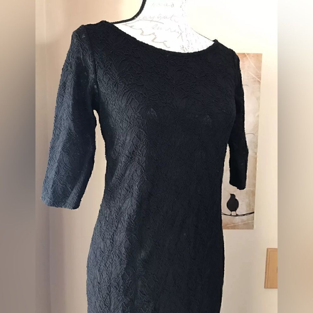 Pink Blush Black Lace Stretch Fitted Lined Women's Dress - Size M